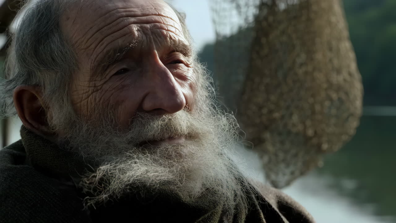 Close-up Portrait of an Elderly Man with a Long White Beard