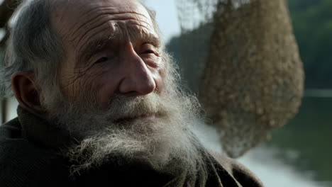 close-up portrait of an elderly man with a long white beard