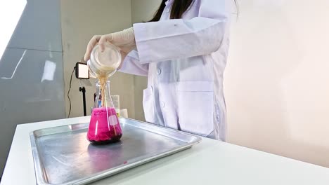 a scientist conducts a vibrant elephant toothpaste experiment, showcasing a foamy chemical reaction in a laboratory setting