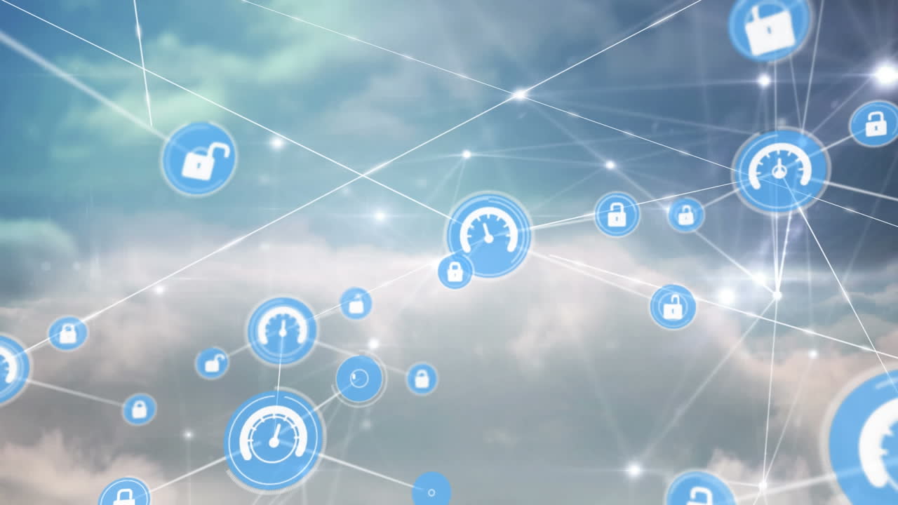 구름 위의 아이콘으로 연결 네트워크의 애니메이션