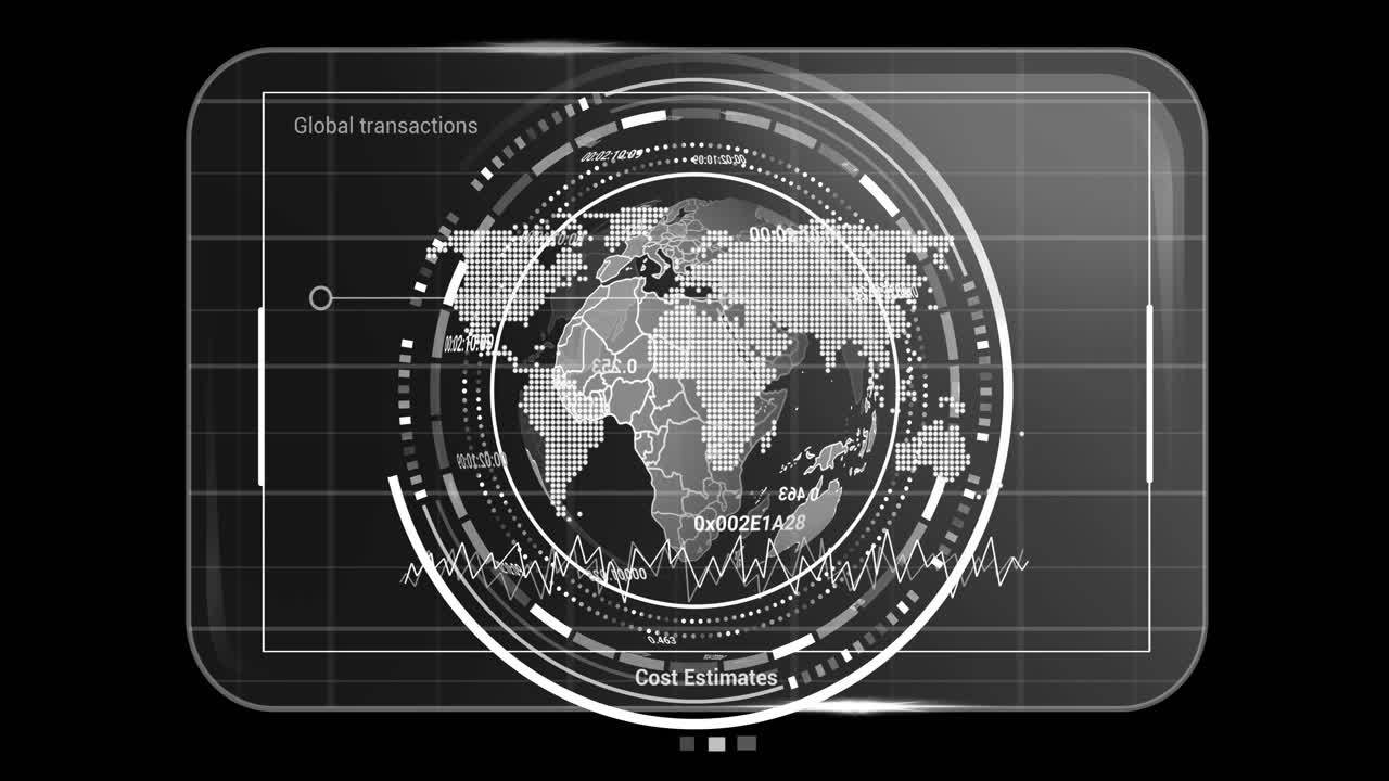 animación del globo con procesamiento de datos sobre fondo negro