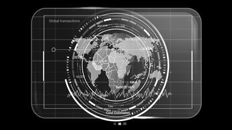 Animación-Del-Globo-Con-Procesamiento-De-Datos-Sobre-Fondo-Negro