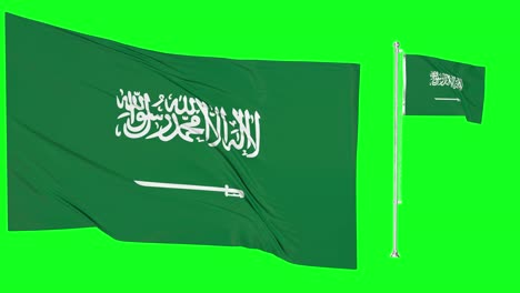 Pantalla-Verde-Ondeando-Bandera-O-Asta-De-Bandera-De-Arabia-Saudita