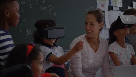 Animation-Mathematischer-Gleichungen-über-Schulkindern-Mit-VR-Headsets