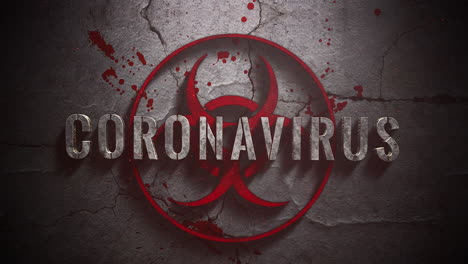 Animierter-Nahaufnahmetext-Coronavirus-Und-Mystischer-Horrorhintergrund-Mit-Giftigem-Zeichen-Und-Dunklem-Blut
