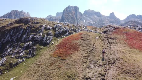 Frau-Wandert-Bergauf-Einen-Bergweg-Im-Nationalpark-Prokletije,-Montenegro---Dolly