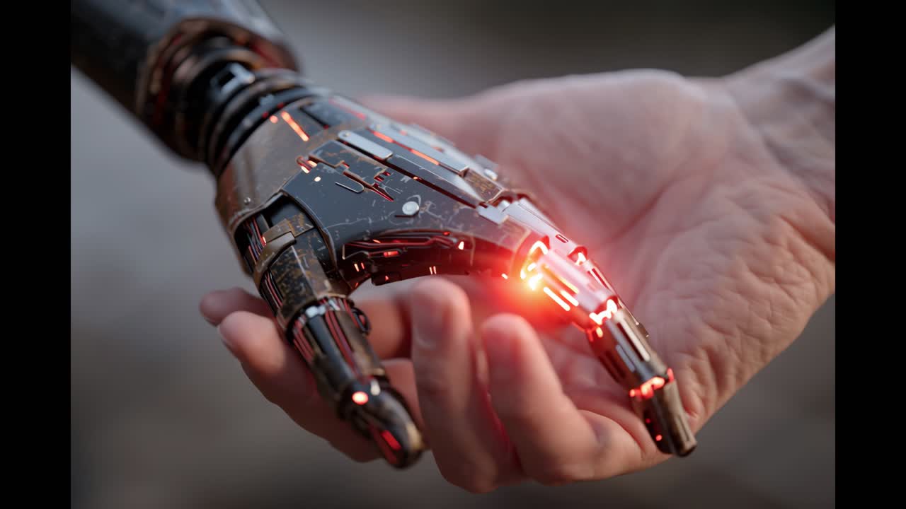 Futuristic Robotic Hand with Glowing Lights