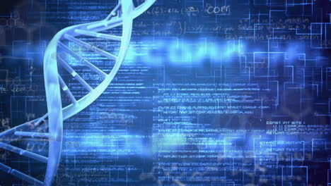 animation of dna strand over mathematical equations and data processing