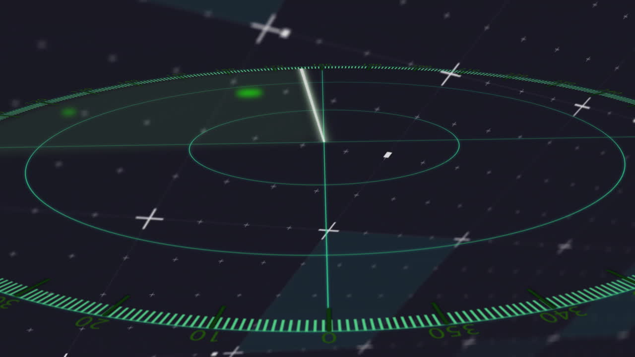 Animation of green radar screen showing moving blips and grid lines