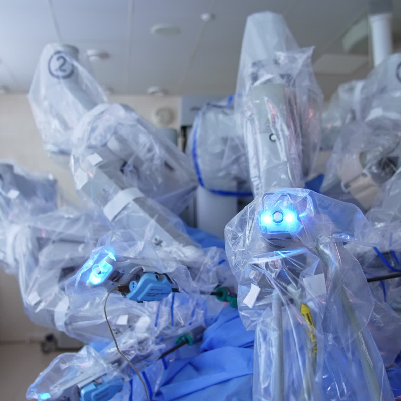 Futuristic operation conducted by a high-precise robotic equipment. Da Vinci equipment operating the patient