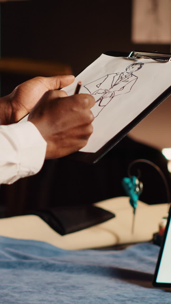 Vertical video Male designer drawing model sketch