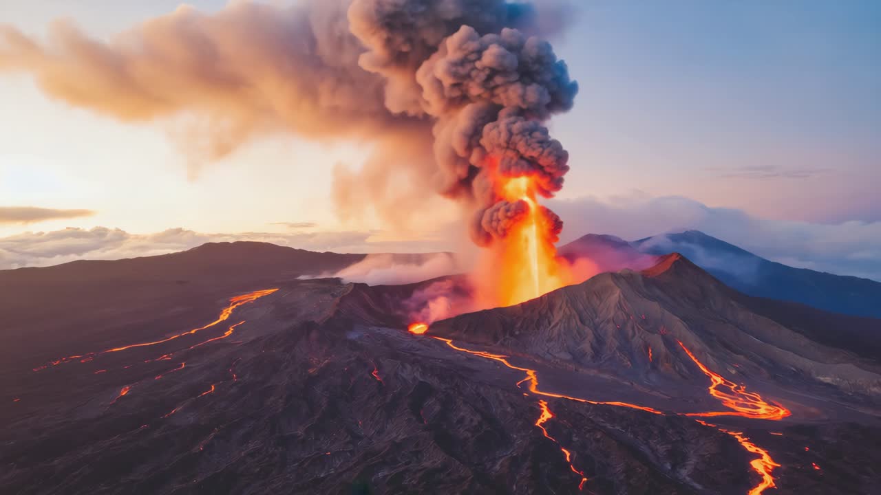 Volcanic Eruption with Flowing Lava