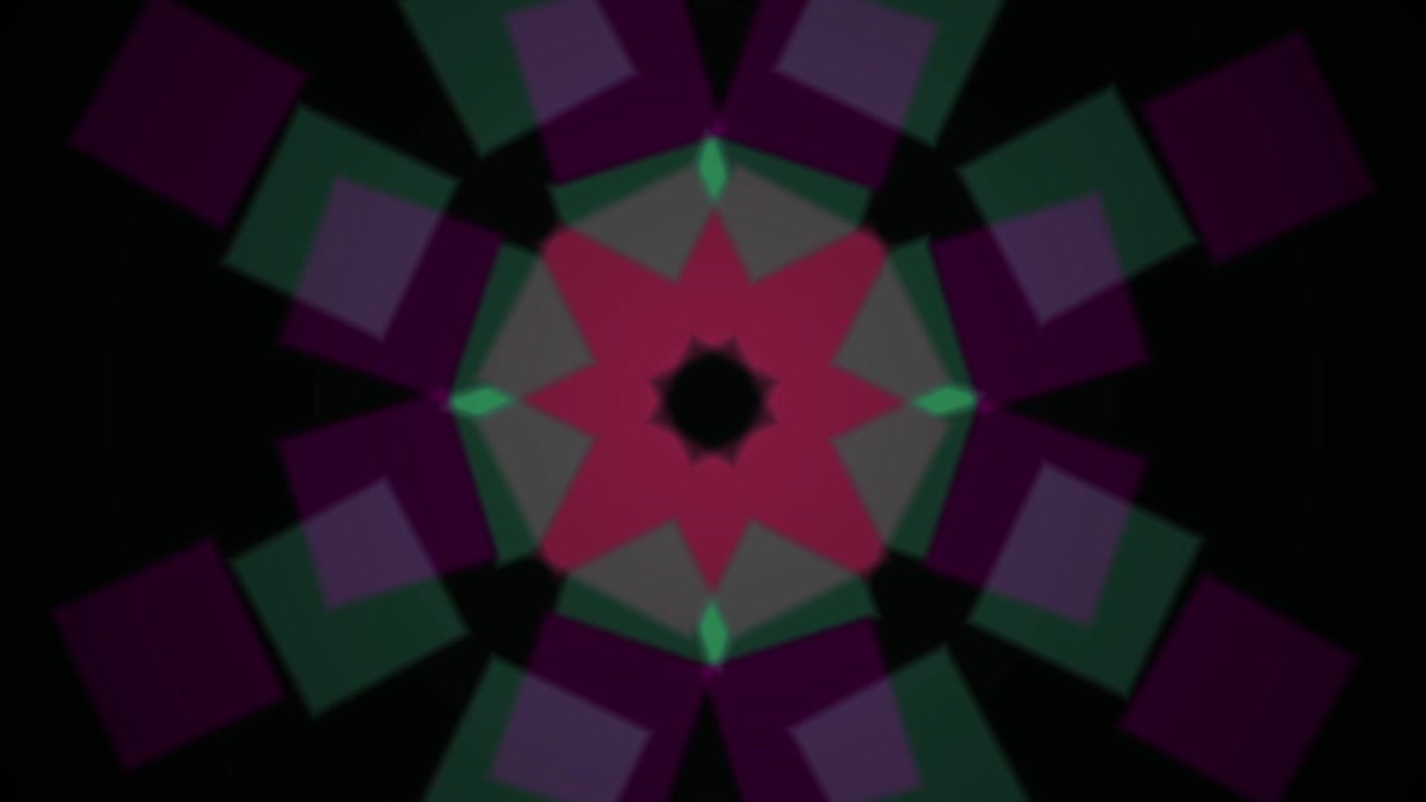 Animação de Caleidoscópio Abstrata com Quadrados Roxos e Verdes Giratórios