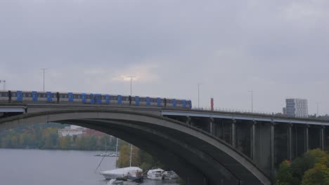 famous bridge tranebergsbron in stockholm view from a distance