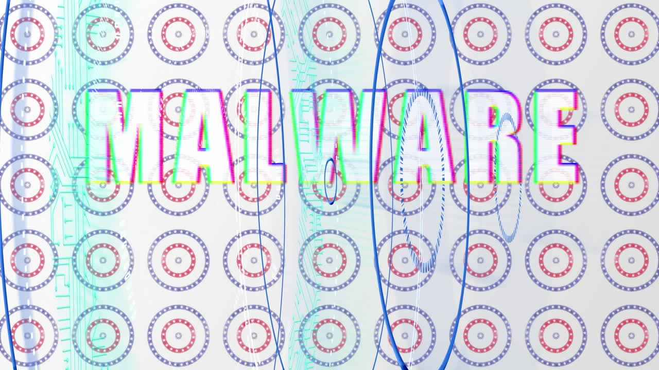 animación del texto de malware sobre la bandera estadounidense