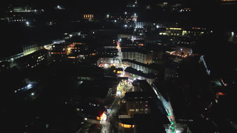Night drone view of Namche village, enroute to Mount Everest, where solar energy powers the lights across the Himalayan landscape in Nepal housing aesthetics