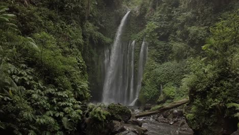 aerial: waterfall in lombok indonesia