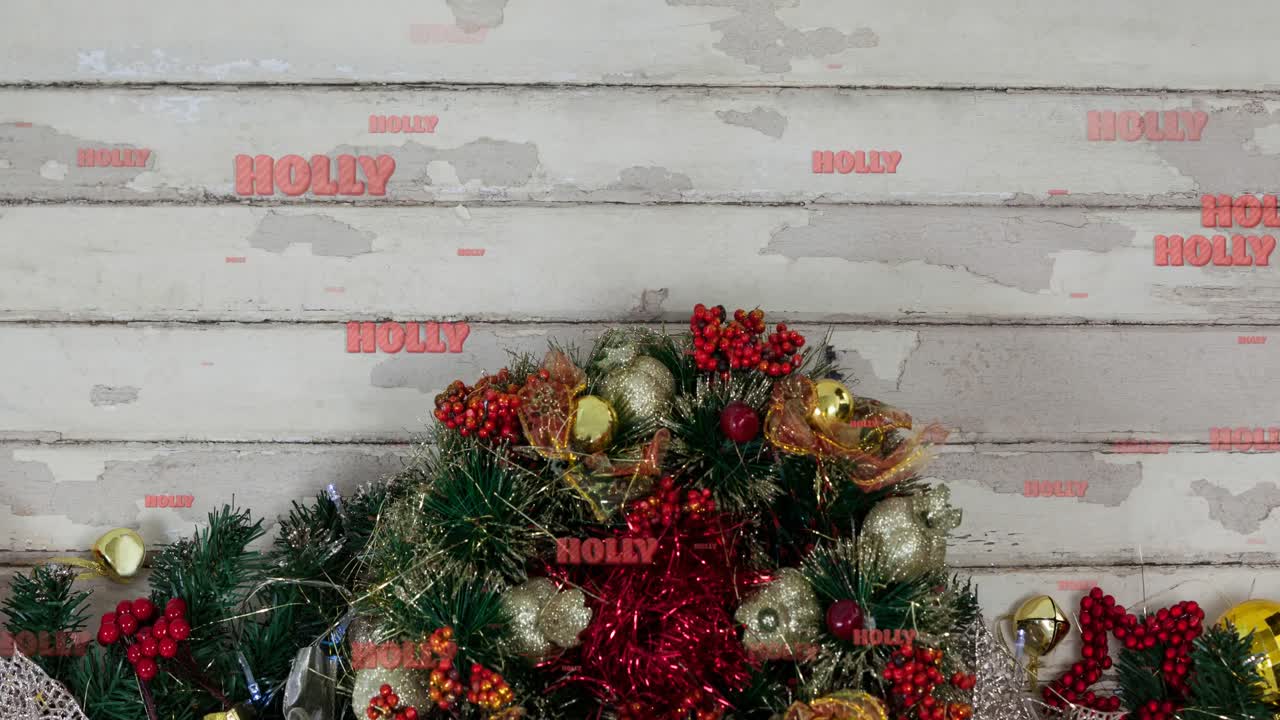 animación del texto sagrado en repetición sobre las decoraciones de navidad