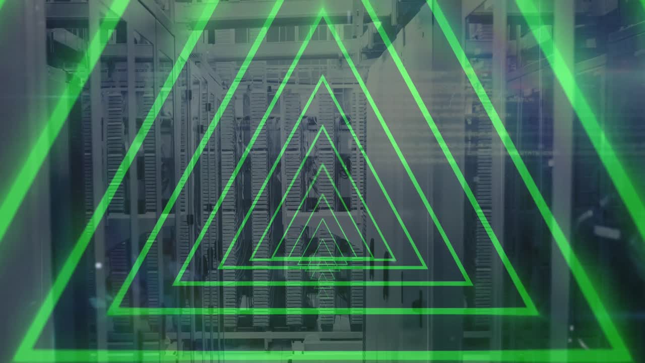 animación del túnel con formas de neón sobre la sala del servidor