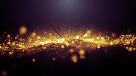 4k abstract rendered loop particles gold glitter on black background.