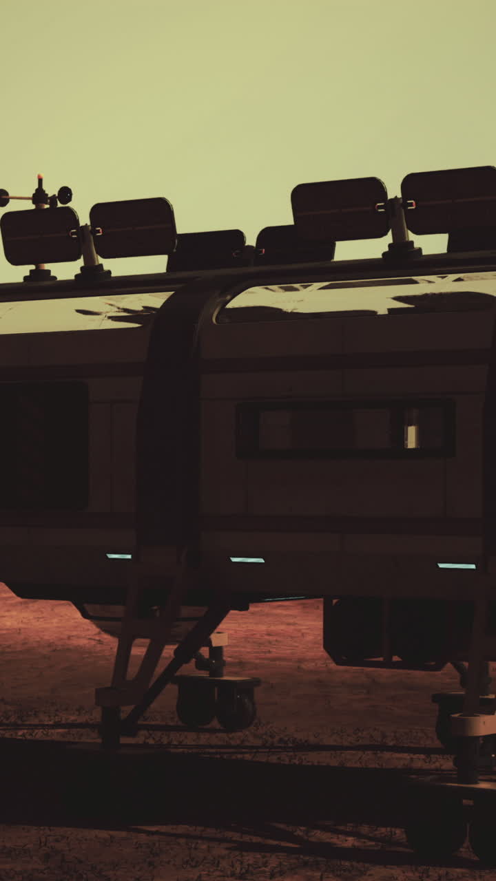 Futuristic lunar habitat on the surface of an alien planet at sunset