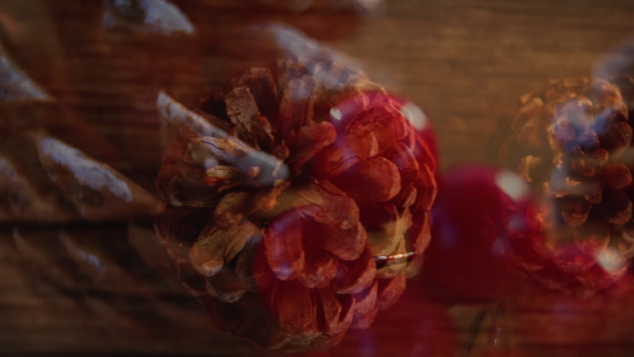 소나무  ⁇ 과 열매 를 사용 한 전통적 인 크리스마스 장식물 의 애니메이션