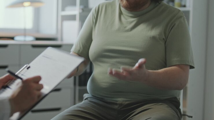 Doctor consults with obese patient