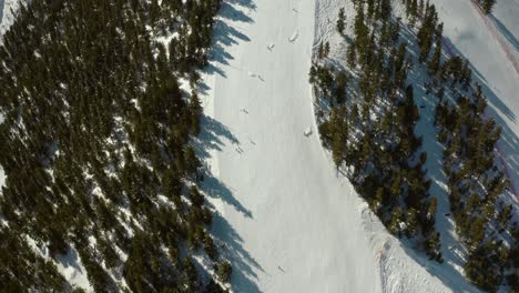 skiiers on snowy, ski resort slope paths