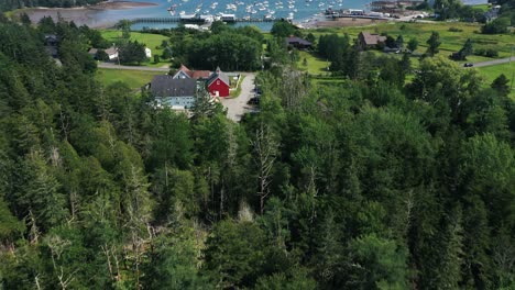 beautiful aerial birds eye view of coastal scenery and marine activities around maine, usa