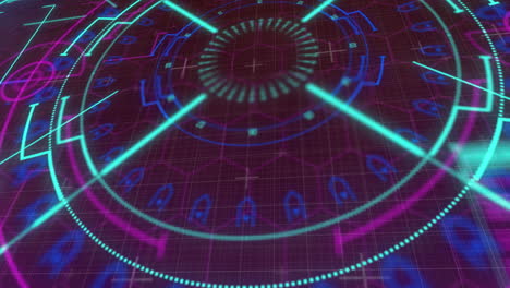 animación del escaneo del alcance sobre una red de hexágonos rosados sobre fondo negro
