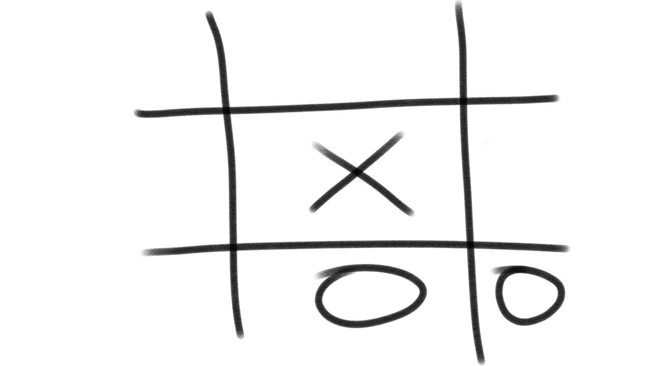 Kryds og bolle-spil animation på hvid baggrund.