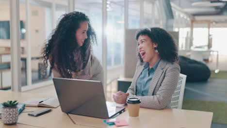 Teamwork,-laptop-and-business-people-fist-bump