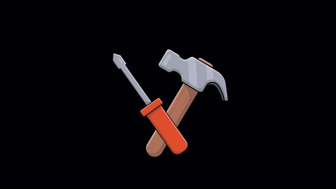 Animated Hammer and Screwdriver Tools Icon on Black Background
