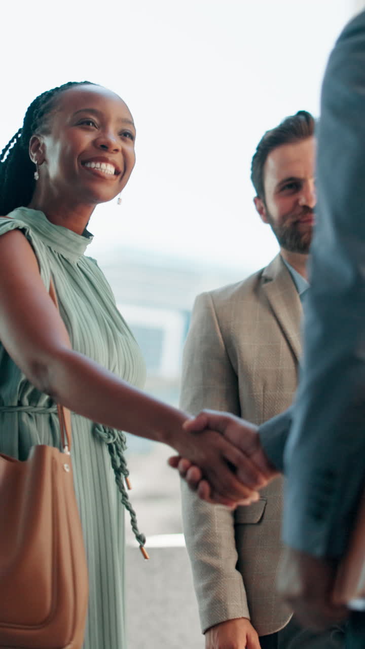 Diverse Business People Walking and Shaking Hands