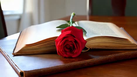 red rose on an open antique book