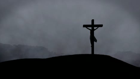 jesus cross, night storm with lightnings, 4k