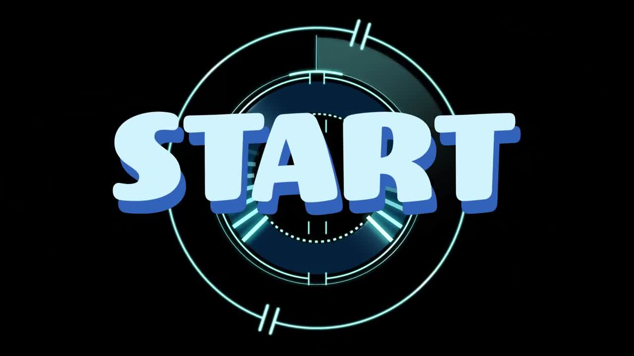 Animation of start text over scope scanning on black background