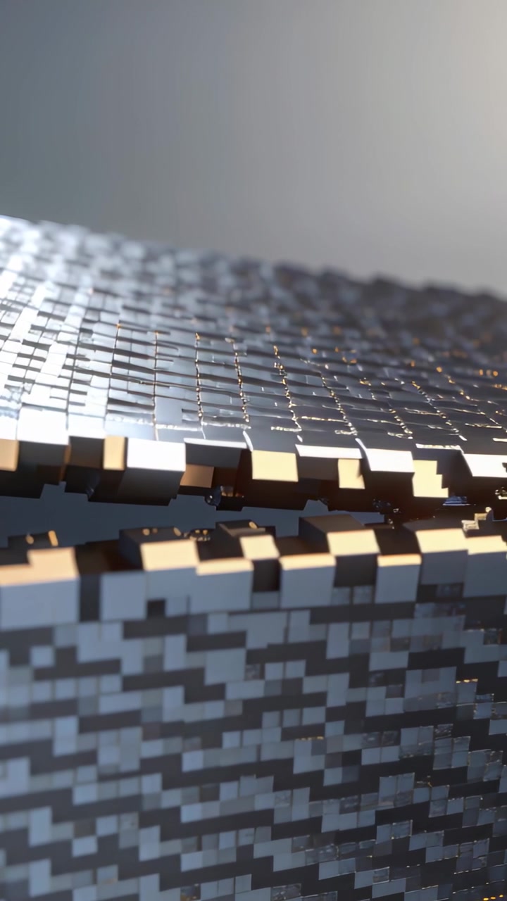 Video verticale: Ondulazione temporizzata che fa spostare i pannelli superiori del mosaico lungo una curva nel set, con uno stretto spazio.