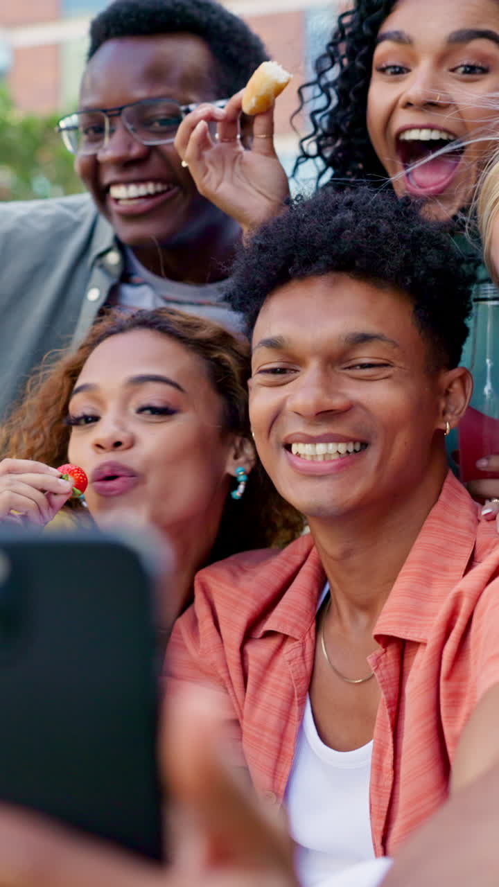 Group of friends taking selfies and having fun