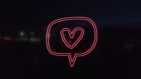 animation of an icon a speech bubble with a heart flickering on black background