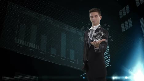 hombre sosteniendo un globo digital
