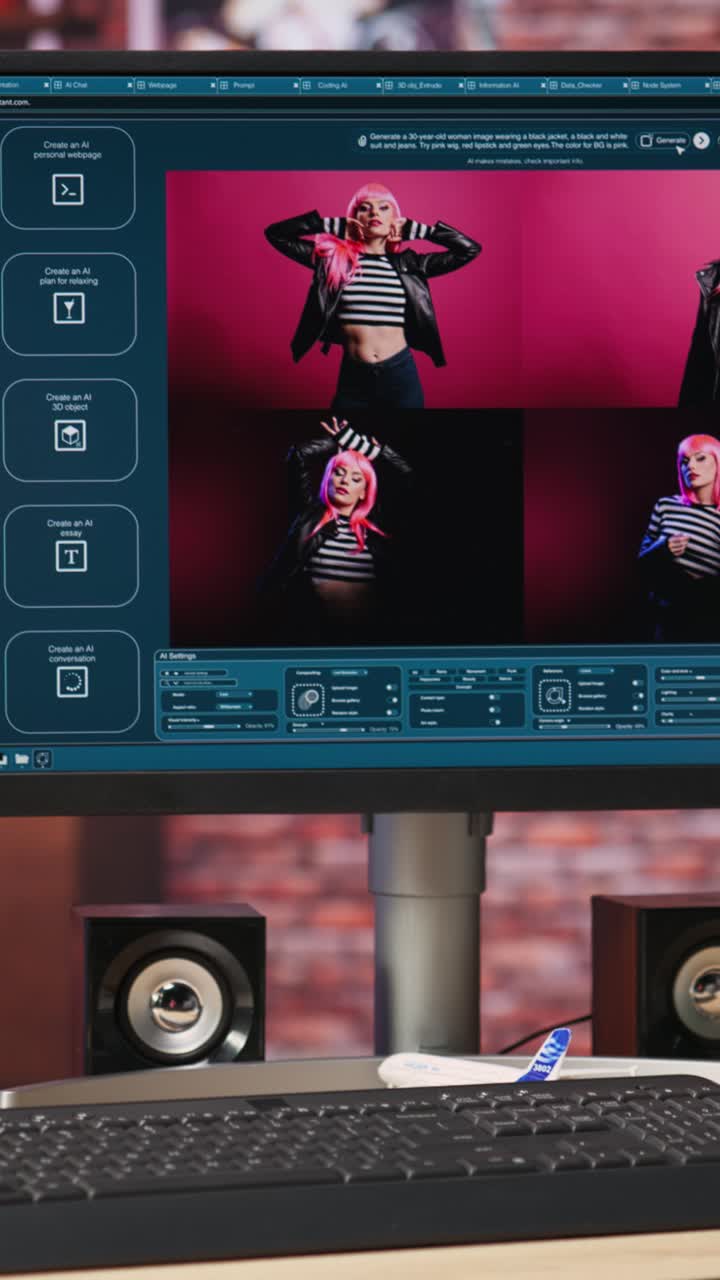 Vertical video PC display with AI GPT generating photographs