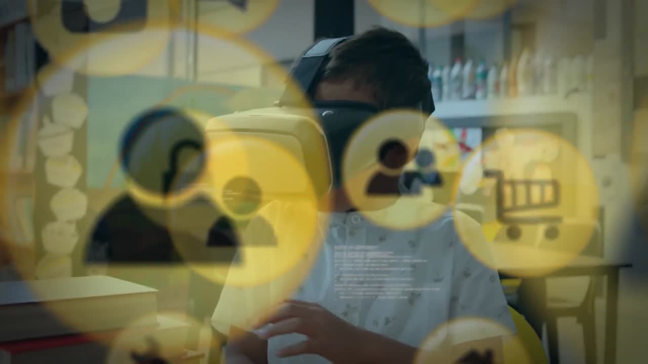 icono amarillo con un niño que usa auriculares vr