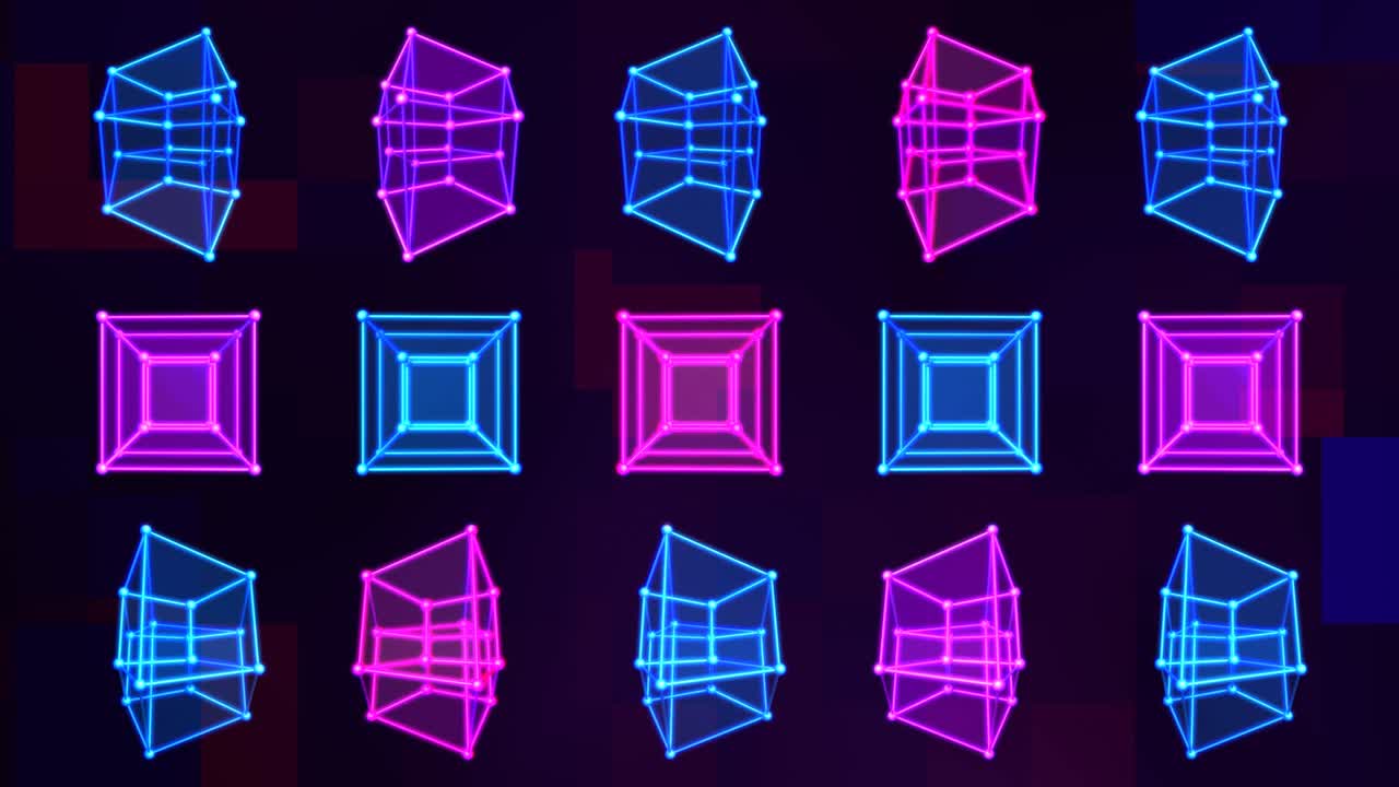 matriz de matriz de teseracto hipercubo 4d con colores de neón visuales trippy - animación de fondo de movimiento de bucle sin costuras de 4k