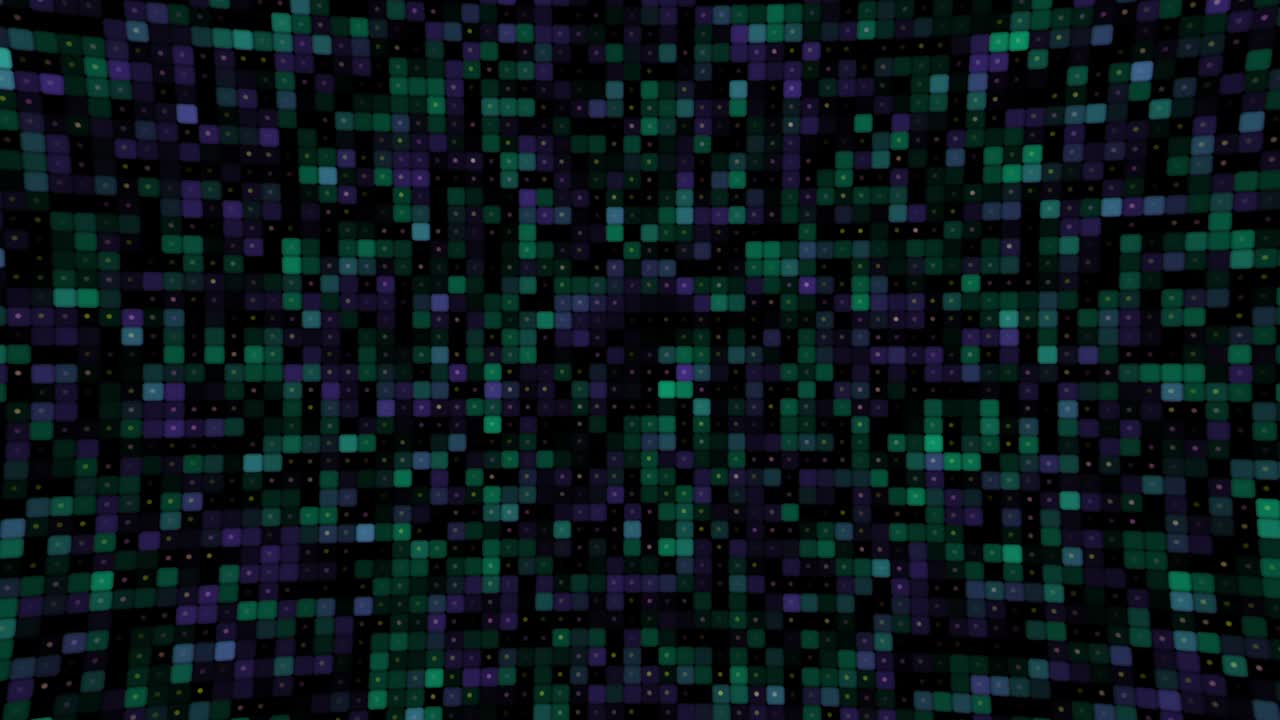 azulejos cuadrados abstractos verdes y violetas en mosaico animado de bucle sin costuras. fondo gráfico de movimiento simple