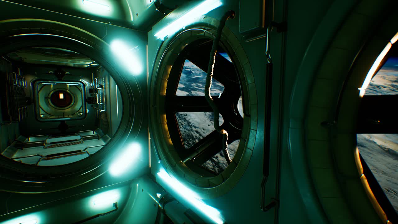 어두운 우주선 미래적인 인테리어