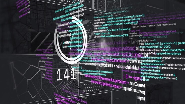 Animation of data processing on black background