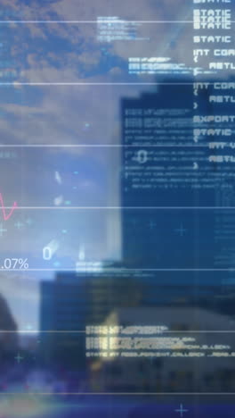 animación de gráficos financieros y datos sobre el paisaje urbano