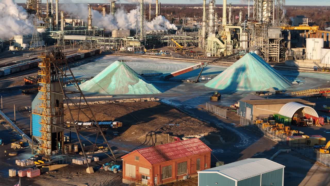 Aerial view of Detroit Salt Mine with Marathon Detroit Refinery in the background