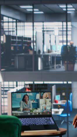 vertical video professional team using video call technology to support company development
